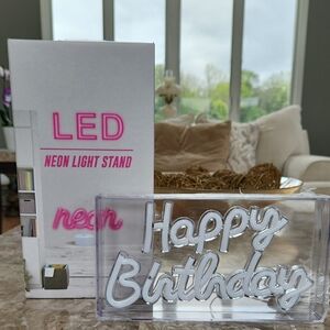 LED Neon Light Stand - Happy Birthday, White, New In Box
